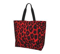 TOXOCMDKLE Tote Bag for Women Red Leopard Pattern Grocery Bag Foldable Shopping Bags Reusable Large Tote Bags