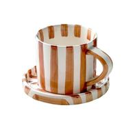 TOXVEK Nordic Retro Coffee Cup and Saucer Simple Hand-Painted Striped Cup High-Value Mug Afternoon Milk Tea Cup