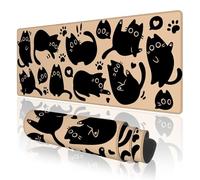 TOXXU Cartoon Black Cats Large Gaming Mouse Pad with Anti-Slip Base, Kawaii Cat Extended XL Mousepad for Girl, Cute Desk Mat with Stitched Edges for Desk, 31.5 x 11.8 in, Brown