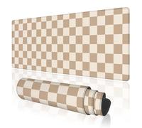 TOXXU Checkered Large Gaming Mouse Pad for Girl with Anti-Slip Base, Checkerboard Extended XL Mousepad, Desk Mat with Stitched Edges for Desk, 31.5 x 11.8 in, Brown