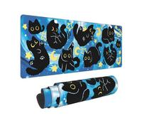 TOXXU Cute Cartoon Black Cat Large Gaming Mouse Pad for Girl with Anti-Slip Base, Starry Night Extended XL Mousepad, Desk Mat with Stitched Edges for Desk, 31.5 x 11.8 in, Black Cat