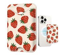 TOXXU Cute Strawberry for Magsafe Wallet Compatible with iPhone 16/15/14/13/12 Series Pro Plus (Kawaii Pattern Card Holder for Women) (Fit 3 Cards Lether Phone Magnet Mag Safe Wallets)