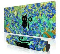 TOXXU Foral Irises Cat Desk Mat, XXL Extended Large Van Gogh Mouse Pad for Computer Desktop, Big Gaming Mousepad with Anti-Slip Base, Durable Stitched Edges, Wide Desk Pad for Women