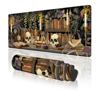 TOXXU Goth Dark Academia Halloween Gaming Mouse Pad with 3mm Anti-Slip Base (Skull Extended XL Large Mousepad Matt) (Big Desk Mat with Stitched Edges for Desk 31.5 * 11.8 inch Black)