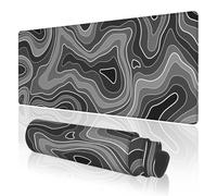 TOXXU Grey Gradient Topographic Contour Large Gaming Mouse Pad with Anti-Slip Base, Map Extended XL Mousepad for Office and Room, Cool Desk Mat with Stitched Edges for Desk, 31.5 x 11.8 in