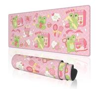 TOXXU Kawaii Frog Large Gaming Mouse Pad for Girl with Anti-Slip Base, Cute Cartoon Strawberry Frog Extended XL Mousepad, Desk Mat with Stitched Edges for Desk, 31.5 x 11.8 in, Pink