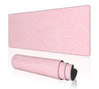 TOXXU Pink Topographic Contour Large Gaming Mouse Pad with Anti-Slip Base, Map Extended XL Mousepad for Office and Room, Cool Desk Mat with Stitched Edges for Desk, 31.5 x 11.8 in