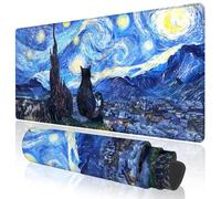 TOXXU Starry Night Cat Desk Mat, XXL Extended Large Van Gogh Mouse Pad for Computer Desktop, Big Gaming Mousepad with Anti-Slip Base, Durable Stitched Edges, Wide Desk Pad for Women (Back)