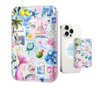TOXXU Tropical Magnetic Wallet Compatible with Magsafe Wallets for iPhone 17/16/15/14/13/12 Series Pro Max Plus Cute Phone Summer Holidays Mag Safe Fit 3 Cards for Women Lether Island Picnic