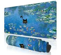TOXXU Water Lilies Cat Desk Mat, XXL Extended Large Monet Mouse Pad for Computer Desktop, Big Gaming Mousepad with Anti-Slip Base, Durable Stitched Edges, Wide Desk Pad for Women (35.4 x 15.7 inches)