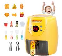 Toy Air Fryer with 15PCS Accessories Cookies Maker Toy with Music & Lights Color Changing Foods Kitchen for Aged 3+ Kids Kitchen Set Yellow