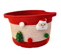 Toy Basket for Baby, Festive Christmas Basket with Handle, Red | Soft Braided Cotton Rope, Festive Santa & Tree Accents, Easy-Carry Handles, For Baby Toys, Holiday, Decor