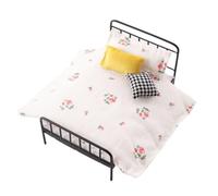 Toy Bed Furniture - Miniature Bed, 1:12 Scale Wrought Iron Frame, Tiny Doll Bedding Set, Pretend Play Accessory | Kids Boys Girls Teens Indoor Display Pretend Play Toy Bedroom Decor Collecti