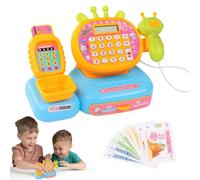 Toy Box for Kids - Supermarket register with scanner, calculator and sound effects, play with play money, lighting for and preschool children