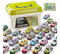 Toy Car, 30PCS Vehicles Toys Set Pull Back Cars with Playmat Storage Box Push and Go Toy Car Pull Back Racing Vehicles Mini Alloy Toys Cars Friction Power Vehicle Birthday Party Favors for Kids