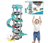 Toy Car Garage with Ejection Slide & Multi-Layer Ramp Track - Interactive Parking Playset for Kids, 2 Small Cars Early Learning Racing Toys, Educational Gift for Boys Girls Birthday