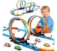 Toy Car Race Track Set for Boys Kids Age 3-5 4-7, Race Tracks with 4 Crash Zones and 1:64 Scale High-Speed Slot Cars, Christmas Halloween Birthday Gifts Toys for Toddlers Boys 4-8 8-12 Years