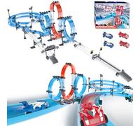 Toy Car Race Track Set with 4 High-Speed Slot Die-Cast Race Cars, 360°Loops, Turns and Crossover Racing Game Circular Overpass Track Gifts Birthday Toys for Boys Kids Girls Age 6 7 8-12