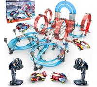 Toy Car Race Track Sets with 4 Pull-Back Cars, 360° Loops, Cross Overpass & Curves, High-Speed Racing Game Track for Boys Kids Birthday Gift Ages 6-12