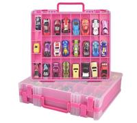 Toy Car Storage Organizer Case Compatible with Hot Wheels/for Matchbox Cars. Display Carrying Container Holder for LOL Surprise Dolls/for Shopkins with 48 Compartments Double Sided -Pink (Box Only)