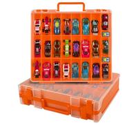 Toy Car Storage Organizer Case Compatible with Hot Wheels/for Matchbox Cars. Display Carrying Container Holder for LOL Surprise Dolls/for Shopkins with 48 Compartments Double Sided -Orange (Box Only)