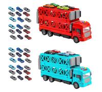 Toy Car Transporter - 2 Layer Catapulting Race Track | Folding Carrier Set | Car Storage Transporter with Eject Track - Play Set with and Sounds for the Car