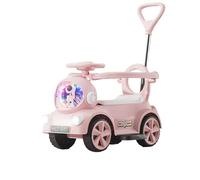 Toy Cars Kids Electric Motor Car With Headlights Push Handle Backrest 3 Modes: Push, Drive Or Scooter(Rose)