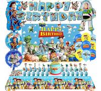 Toy Cartoon Birthday Party Decorations, Toy Themed Party Supplies Include Banner, Cake Topper, Cupcake Topper, Balloons, Backdrop, Tablecloth