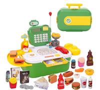 Toy Cash Register, 44 Pcs Pretend Play Playset with Scanner, Calculator, Weighing Machine & Microphone. Includes Fake Dessert, Drink & Tableware, Pretend Play Money (Pink) (Green)