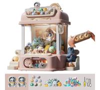 Toy Claw Machine with Remote Control , Mini Vending Machine with 8 Planets,2 Panda Doll,25 Dolls,20 Gashapons Use Gumballs,Candy,Toys,or Small Prizes ,Pink