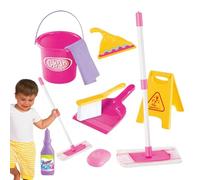 Toy Cleaning Set - ABS Material | Housekeeping Pretend Tools With Broom Mop Brush Dust Pan Bucket And Caution Sign | Educational Cleaning Set Play Kit For Interactive Home Learning