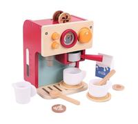 Toy Coffee Maker for Kids, Wooden Mini Coffee Machine Playset with Buttons and Knobs, Kitchen Accessories for Girls Boys, Learning Basic Skills Small Appliance (14x13x18.5 cm)