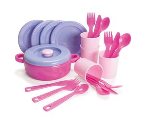 TOY DINNER SET KIDS PINK LILAC PLAY PRINCESS COOK & SERVE DINNER SET by DANTOY