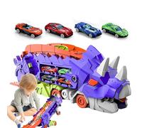 Toy Dinosaur Transport Truck - Mobile Trailer, Toy Vehicle | Rigid Multi-Compartment Truck With Dinosaurs, Integrated Sliding Track And Molded For Safari Adventures