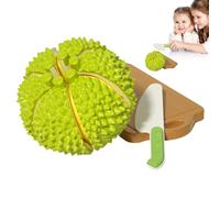 Toy Durian Cutting Set - Hand Eye Coordination Tropical Style Pointed Shell Effect 3 Piece Set + Split Inner Flesh PP Construction with Smooth Edges - Sensory