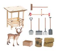 Toy Farm Playset - Wooden Reindeer Figures Collection, Role Play Learning Game, Child Safe Construction | Imagination Development Activity Toys, Cooperative Educational Entertainment For Students Boys