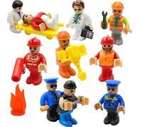 toy figures with tool for kids, action figures for trains, cars, various professions for playhouse, wooden train track