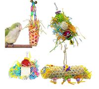 Toy for Shredding Birds, Pack of 4 Parakeet Foraging Toys, Parrot Supplies Colourful Chew Play Set for Cage Climbing Bars, Hangers, Turtle Doves, Daily Training at Home, Holiday