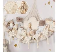 Toy Hammock for Stuffed Animals, Hand Woven Plush Macrame Teddy Bear Storage Toy Hammock, Boho Decor Girls Bedroom Accessories for Nursery,Kids Bedroom Beige