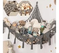 Toy Hammock for Stuffed Animals, Hand Woven Plush Macrame Teddy Bear Storage Toy Hammock, Boho Decor Girls Bedroom Accessories for Nursery,Kids Bedroom Gray
