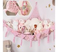 Toy Hammock for Stuffed Animals, Hand Woven Plush Macrame Teddy Bear Storage Toy Hammock, Boho Decor Girls Bedroom Accessories for Nursery,Kids Bedroom Pink