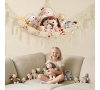 Toy Hammock for Stuffed Animals, Soft Toy Storage Net Boho Room Decor for Nursery Playroom Bedroom, White