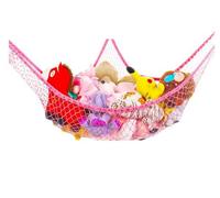 Toy Hammock With Hooks For Stuffed Animals Teddy Toy Storage Net Corner Hanging Toy Storage (red)