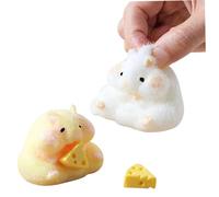 Toy Hamster 2 PCS Hamster Toys Soft Adorable Stress Relief Toy Small Squeeze Hamster Shape with Cheese Fidget Toys for Teens Kids Adults Home(Yellow, White)
