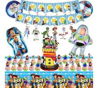 Toy Inspired Birthday Party Supplies, Story Birthday Style Party Decorations Includes Happy Birthday Banner、Hanging Swirls、cup Cake Toppers、Cake Topper、Foil BaQloon、Tablecloth
