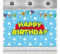 Toy Inspired Story Backdrop Infinity and Beyond Blue Sky White Cloud Banner Cartoon Story Backdrop for Boy Girl Light Year Toy Birthday Baby Shower Party Backdrop Decor Supplies 5x3ft
