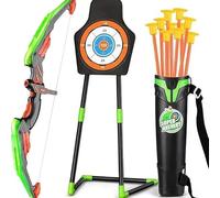 TOY LAB Bow and Arrow Archery Toy Set with Flashing LED Lights for Kids, Light Up Archery Play Set with Luminous Bow, 9 Suction Cups Arrows, Targets, and Quiver (Black Green)