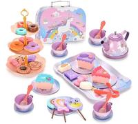 TOY LAB Children’s Tea Party Play Kitchen Set - Classic Pretend Play Tea Cup Set with Teapot, Saucers & Food Toys - Kitchen Role Play Toy for Girls & Boys, Imaginative Social Play Gift