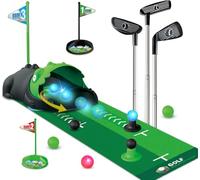 TOY LAB Upgraded Kids Toy Golf Set with Dinosaur Automatic Golf Returner, Led Light Up Night Golf Balls, 3 Clubs, Putting Mat, 3-8 Toddler Mini Golf Games, Indoor Outdoor Sports Toys for Boys Girls