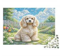Toy Long-haired Eared Dog 1000 Pc Jigsaw Puzzle Recycled Paper Cocker Spaniel Seated by Garden Fence for Adults Kids Fun And Challenging Decompression Game Wall Decoration 70x50cm/1000pcs
